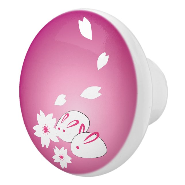 Japanese Snow Rabbits and Sakura Ceramic Knob (Right)