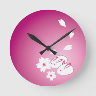 Japanese Snow Rabbits and Sakura Round Clock