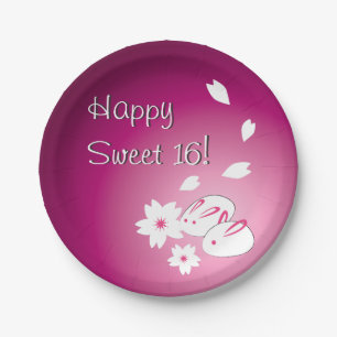 Japanese Snow Rabbits and Sakura Sweet 16 Paper Plate