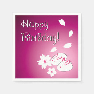 Japanese Snow Rabbits & Sakura Birthday Napkin