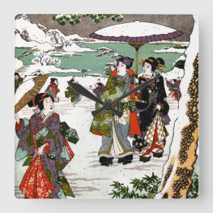 Japanese Snowscape Square Wall Clock