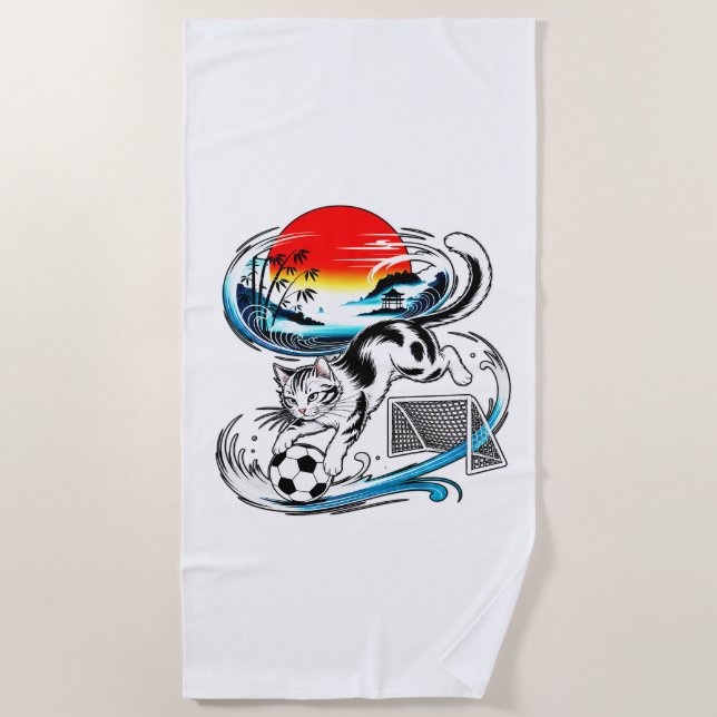 Japanese Soccer Cat Beach For Summer, Travel fans Towel (Front)