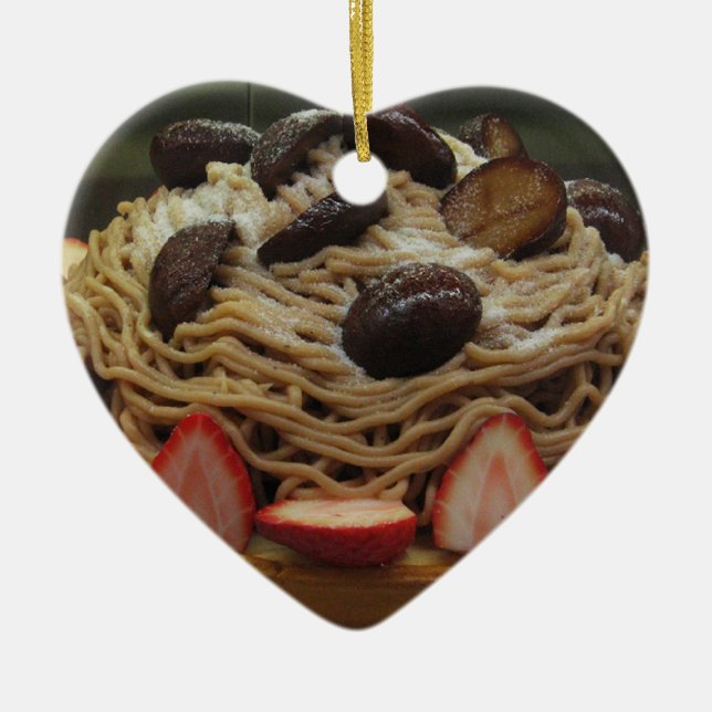 Japanese Spaghetti & Strawberry Cake Ceramic Ornament (Front)