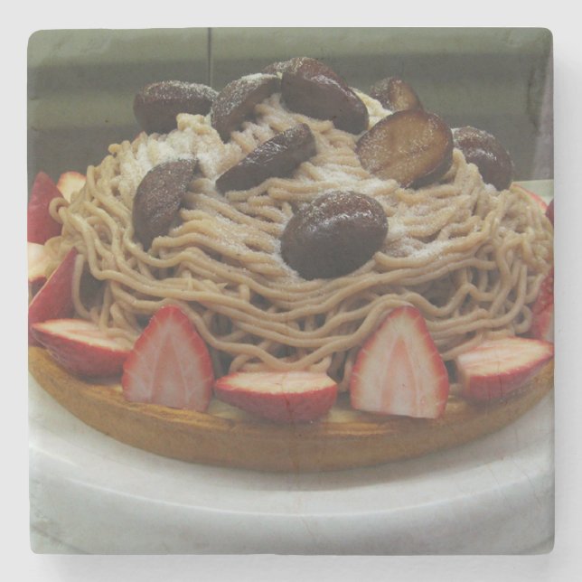 Japanese Spaghetti & Strawberry Cake Stone Coaster (Front)