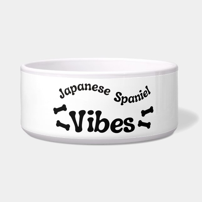Japanese Spaniel Vibes Ceramic Dog Bowl  (Left)