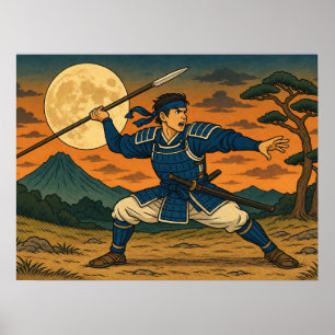 Japanese Spear Warrior Full Moon Poster