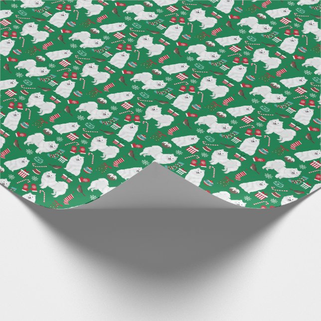 Japanese Spitz Christmas dog wrapping paper (Corner)