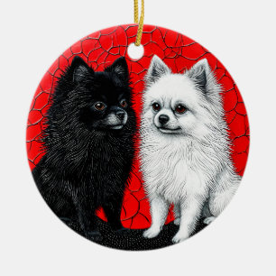 Japanese spitz dog ceramic ornament