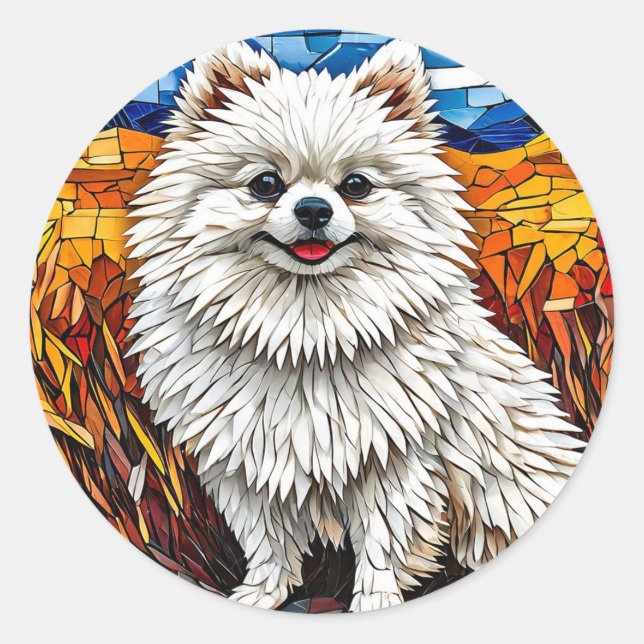 Japanese Spitz Dog Fluffy Elegance 🐾 Cute Winter  Classic Round Sticker (Front)
