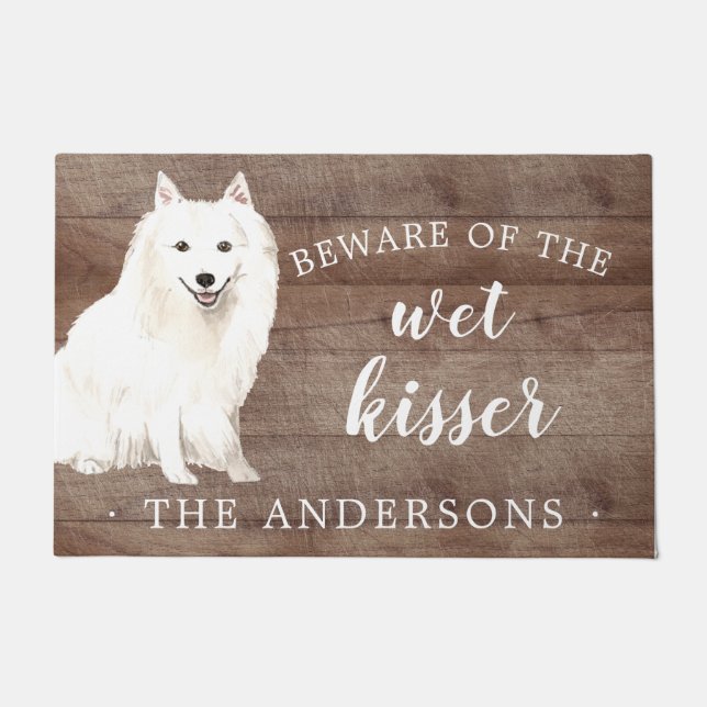 Japanese Spitz Dog Personalised Door Mat (Front)