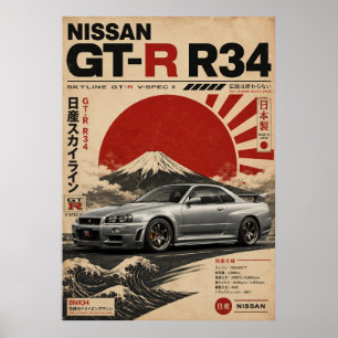 Japanese Sports Car Vintage Poster Mount Fuji Wa