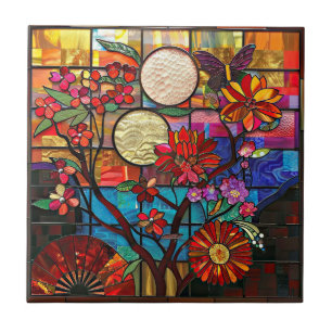 Japanese Stained Glass Art Ceramic Tile
