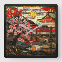 Japanese Stained Glass Art Wall Clock
