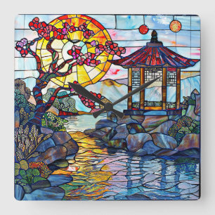 Japanese Stained Glass Art Wall Clock