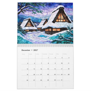 Japanese Stained Glass Style Wall Calendar Japan