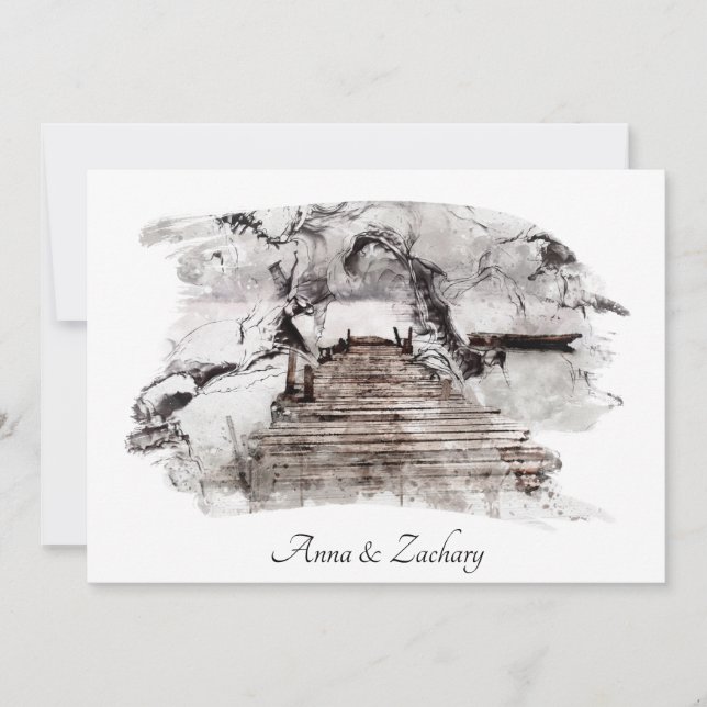 *~* Japanese Stairs Art  + RSVP   QR AR27 Wedding  Invitation (Front)