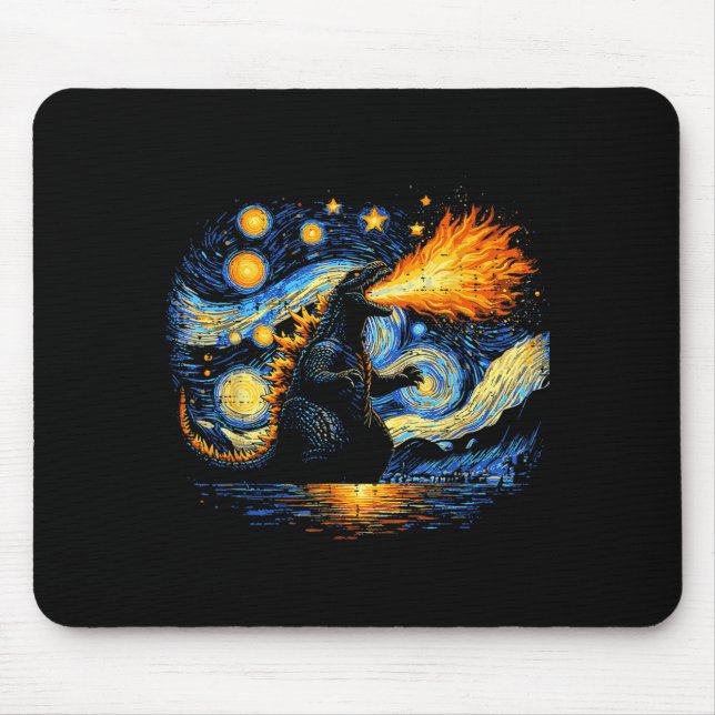 Japanese Starry Night Kaiju Funny Art Men Women Ki Mouse Pad (Front)