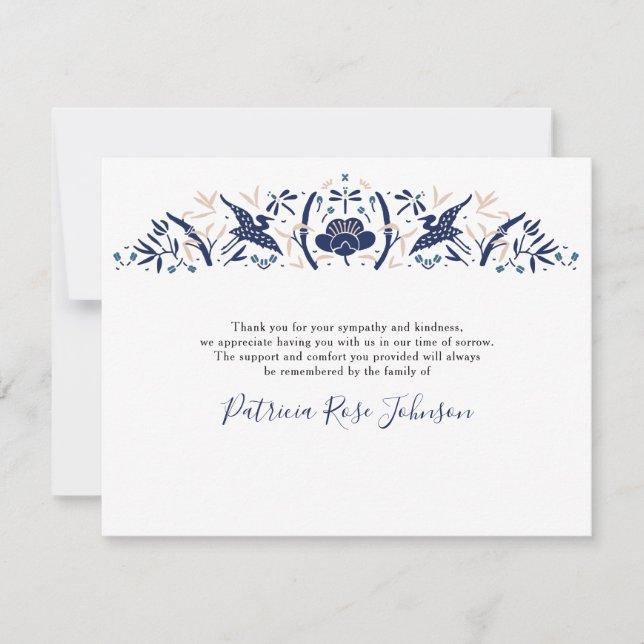 Japanese Stork Blue Funeral Memorial Thank You (Front)