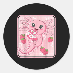 Japanese Strawberry Milk Anime Pink Kawaii Axolotl Classic Round Sticker