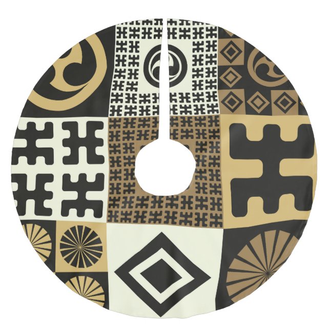 Japanese style, black gold seamless patterns. brushed polyester tree skirt (Front)