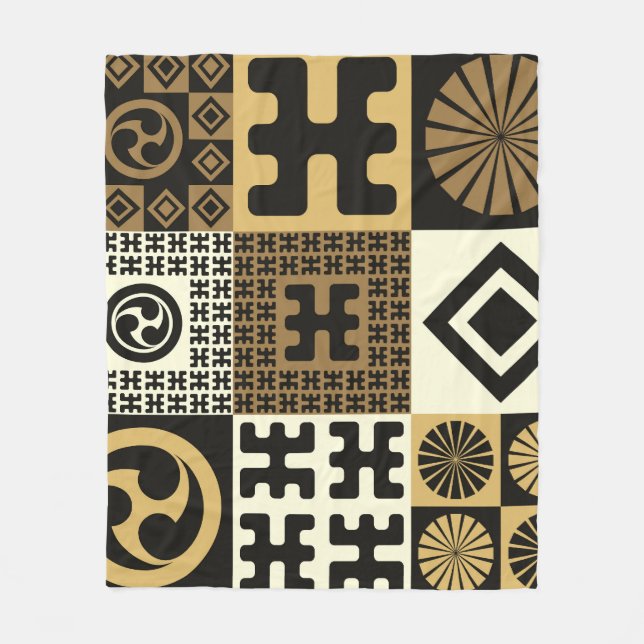 Japanese style, black gold seamless patterns. fleece blanket (Front)