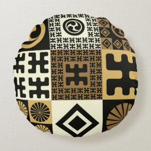 Japanese style, black gold seamless patterns. round cushion