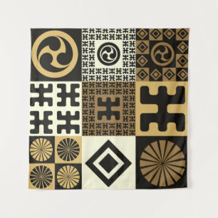 Japanese style, black gold seamless patterns. tapestry