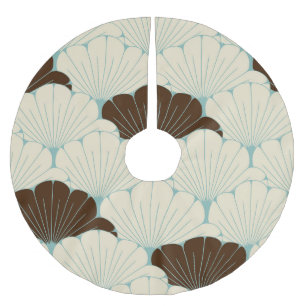 Japanese Style Blue Foliage Tile Brushed Polyester Tree Skirt