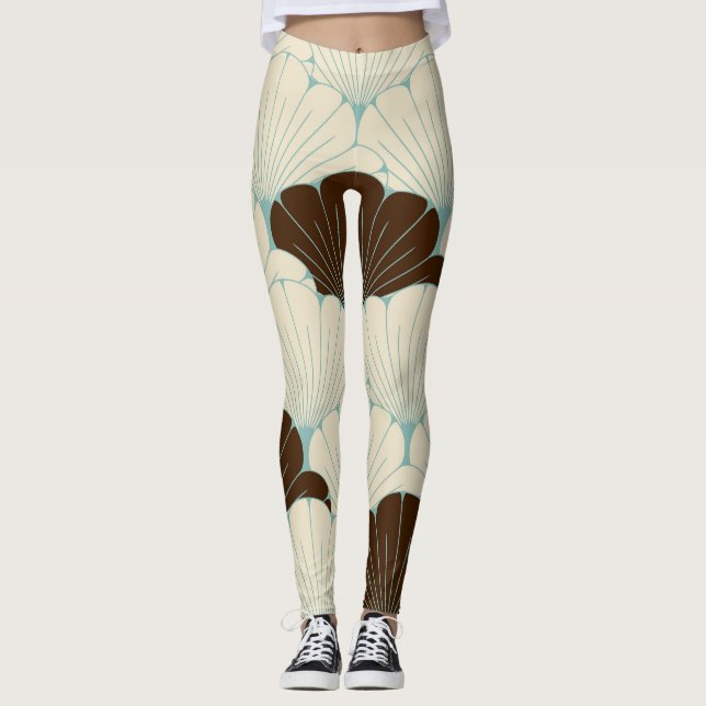 Japanese Style Blue Foliage Tile Leggings (Front)