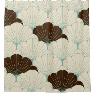 Japanese Style Blue Foliage Tile Shower Curtain