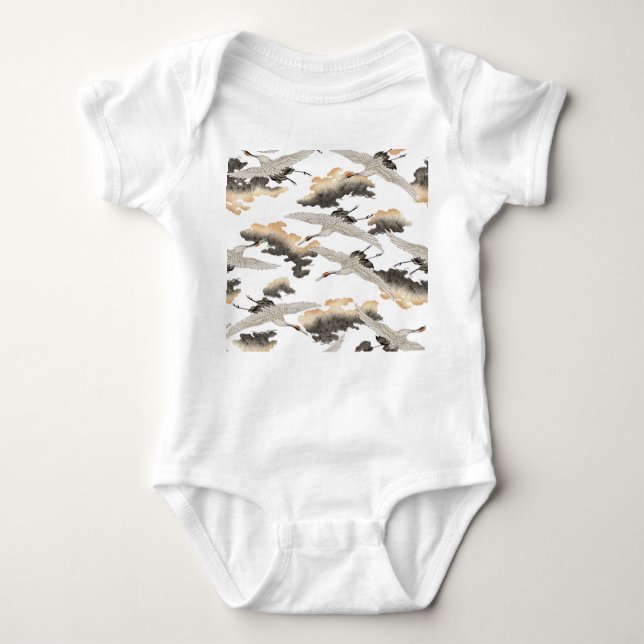 Japanese style crane: elegant design. baby bodysuit (Front)