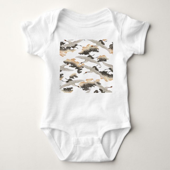 Japanese style crane: elegant design. baby bodysuit (Front)