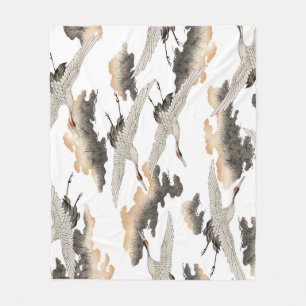 Japanese style crane: elegant design. fleece blanket