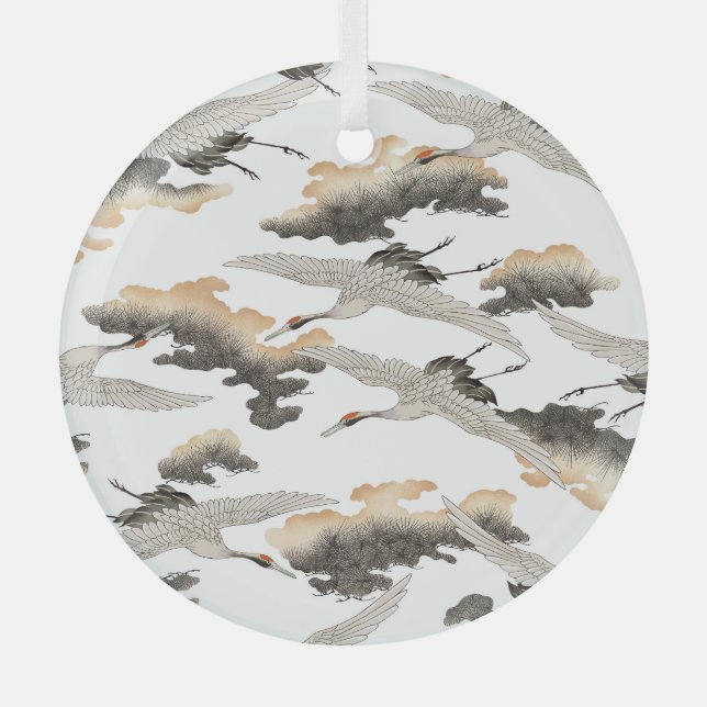 Japanese style crane: elegant design. glass tree decoration (Front)