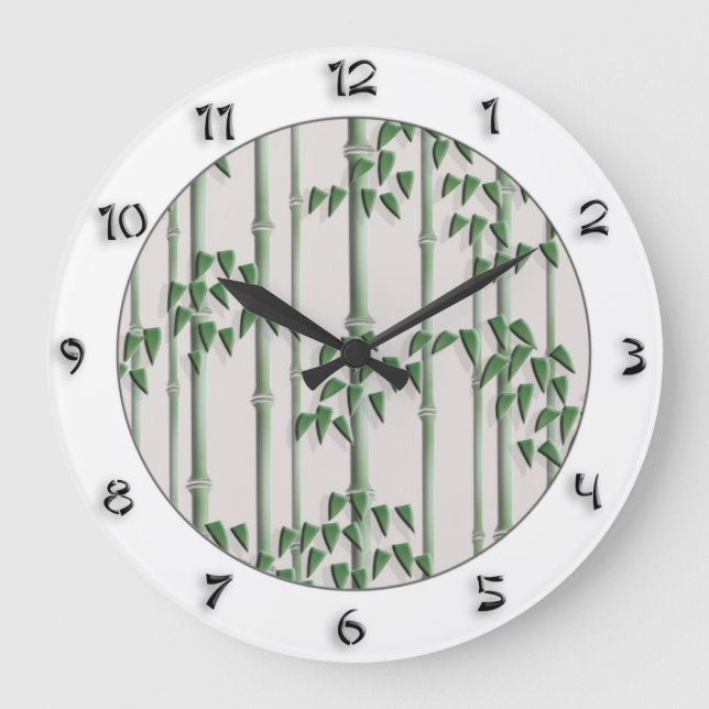 Japanese style elegant green bamboo with numbers large clock (Front)