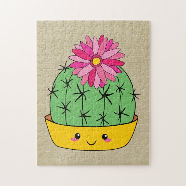 Japanese Style Kawaii Cactus with Flower Cartoon Jigsaw Puzzle (Vertical)