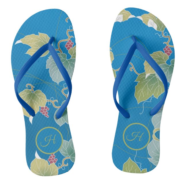 Japanese Style Nature Botanic Plants Monogram Thongs (Footbed)