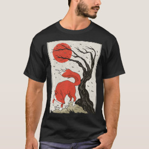 Japanese Style Painting Of The Fo, Tree And Sun Pu T-Shirt