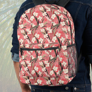 Japanese Style Pale Orange Floral Bamboo Backpackl Printed Backpack