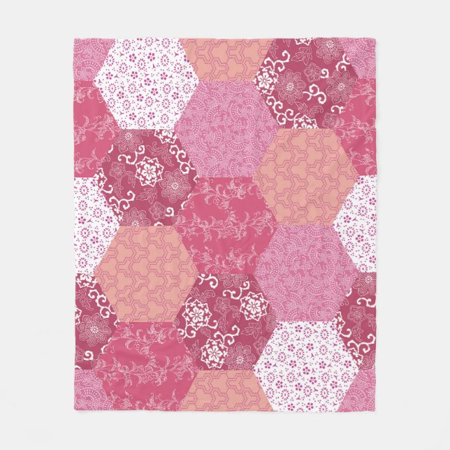 Japanese Style Patchwork Pattern Design Fleece Blanket (Front)