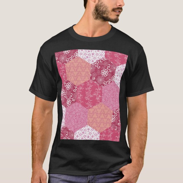 Japanese Style Patchwork Pattern Design T-Shirt (Front)