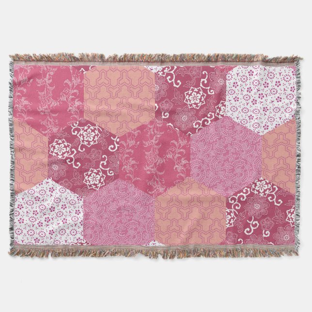 Japanese Style Patchwork Pattern Design Throw Blanket (Front)