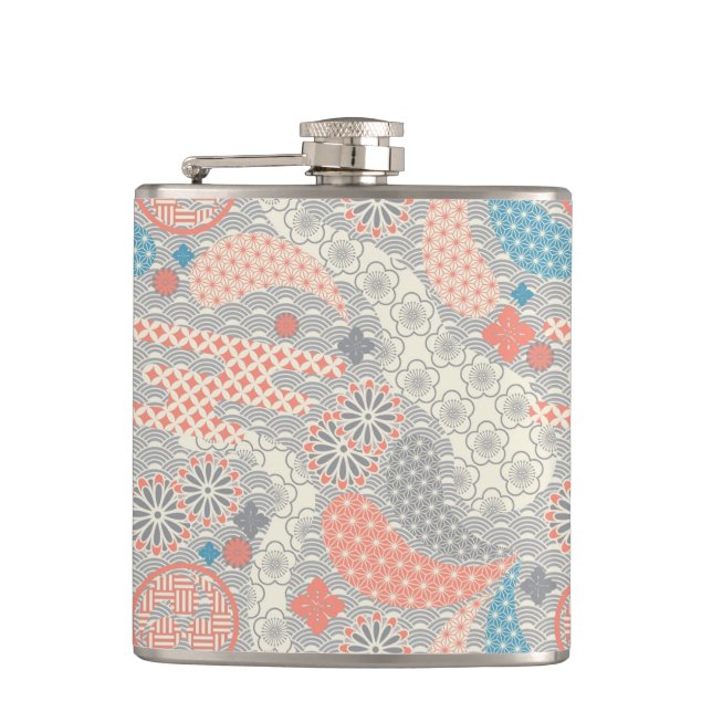 Japanese style pattern. Illustration. Hip Flask (Front)
