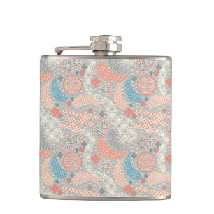 Japanese style pattern. Illustration. Hip Flask