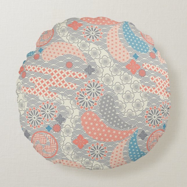 Japanese style pattern. Illustration. Round Cushion (Front)