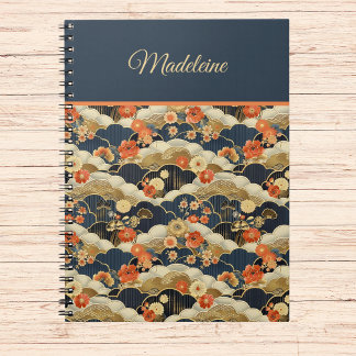 Japanese Style Retro Teal Floral Kimono Notebook