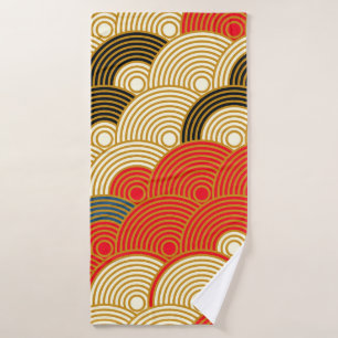 Japanese style scales waves seamless pattern in re bath towel