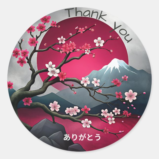 Japanese Style Thank you Classic Round Sticker (Front)