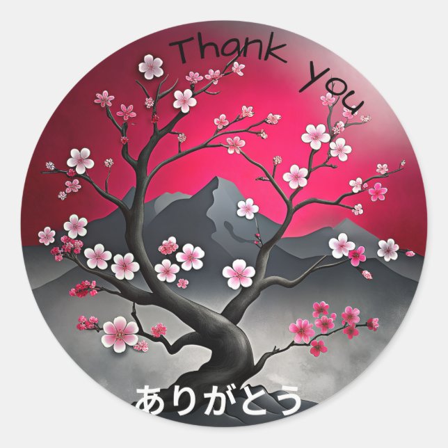 Japanese Style Thank you Classic Round Sticker (Front)