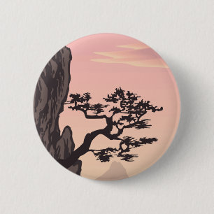 Japanese-style Tree Silhouette in Pink 6 Cm Round Badge
